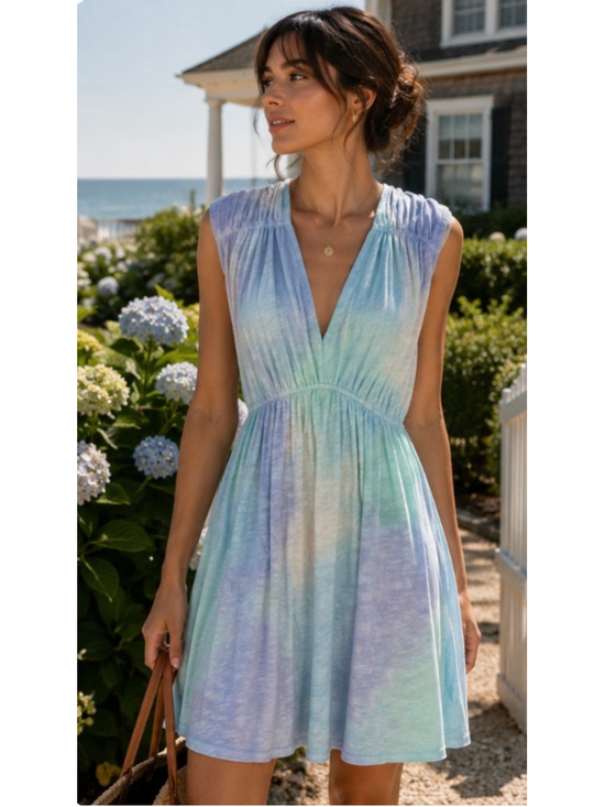 ATM Dresses & Skirts - ATM Mini Dress Size L Blue Green Tie Dye Sleeveless New Boho Chic